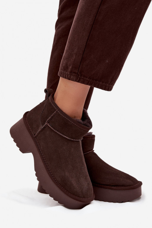 Botas de nieve FemeninoActivadoturalnego de gamuzau calentamiento con pelo dentro CzekoladoAe Milora