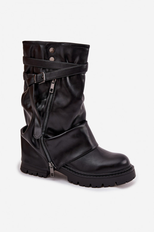 botas de mujerENyAiniętą CholeAką Mitad de la pantorrilla con correas de color negro Darisa botas de mujerENyAiniętą CholeAką Mitad de la pantorrilla con correas de color negro Darisa