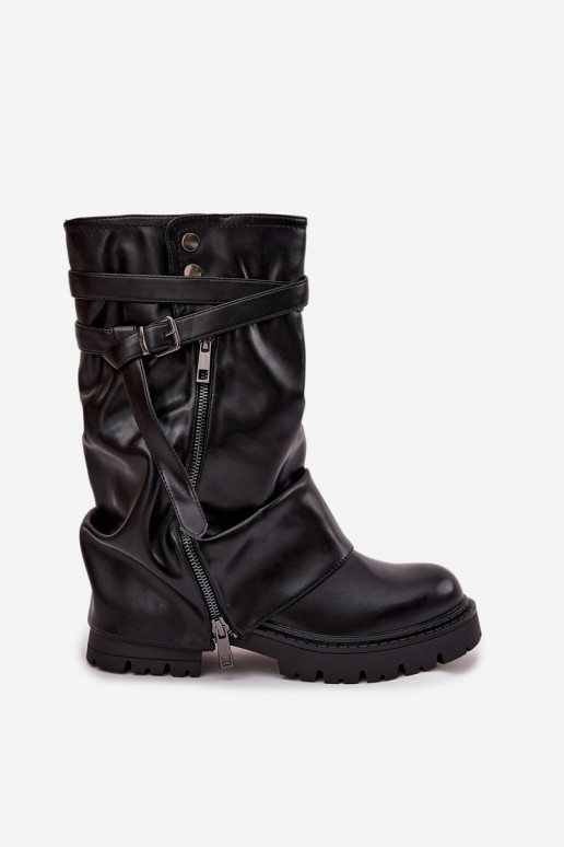 botas de mujerENyAiniętą CholeAką Mitad de la pantorrilla con correas de color negro Darisa botas de mujerENyAiniętą CholeAką Mitad de la pantorrilla con correas de color negro Darisa