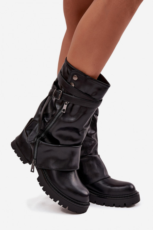 botas de mujerENyAiniętą CholeAką Mitad de la pantorrilla con correas de color negro Darisa botas de mujerENyAiniętą CholeAką Mitad de la pantorrilla con correas de color negro Darisa
