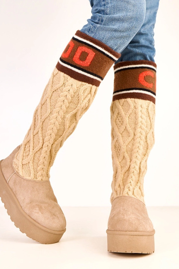 Botas de nieve color arena con plataforma y caña alta Coo 2