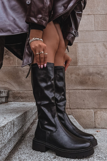 botas de mujer de cuero ecológico de color negro Oceana