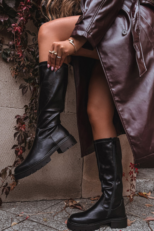 botas de mujer de cuero ecológico de color negro Oceana botas de mujer de cuero ecológico de color negro Oceana