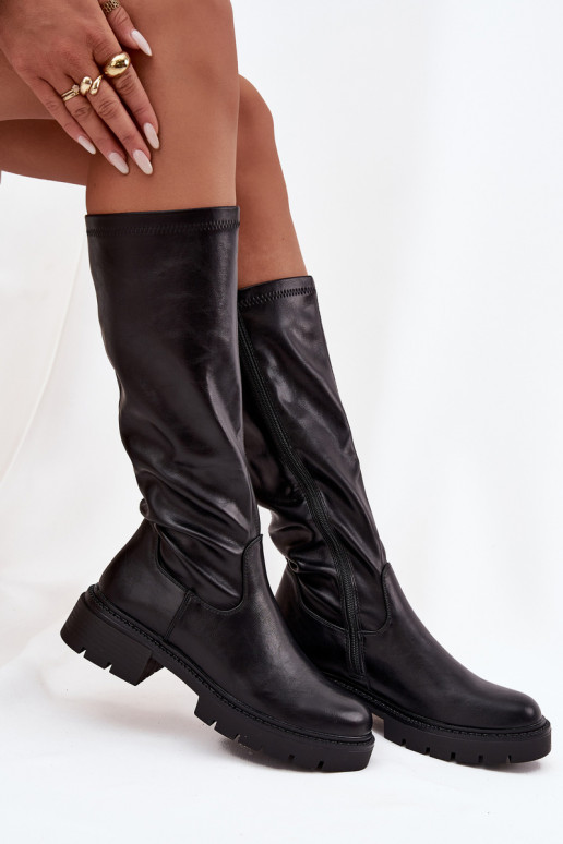 botas de mujer de cuero ecológico de color negro Oceana botas de mujer de cuero ecológico de color negro Oceana