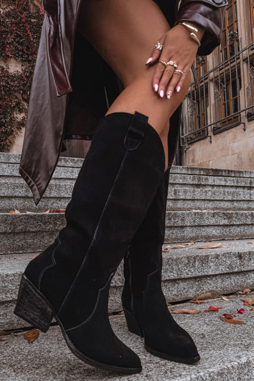 Piel de gamuza botas estilo vaquero Femenino calentamiento de color negro Urselle Piel de gamuza botas estilo vaquero Femenino calentamiento de color negro Urselle