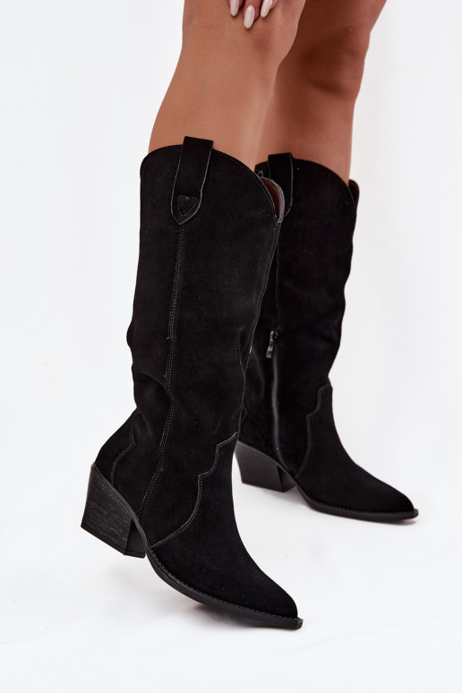 Piel de gamuza botas estilo vaquero Femenino calentamiento de color negro Urselle Piel de gamuza botas estilo vaquero Femenino calentamiento de color negro Urselle