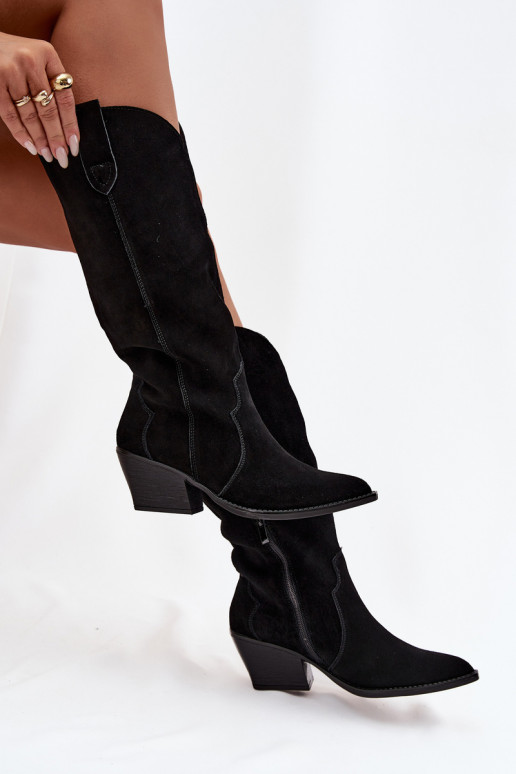 Piel de gamuza botas estilo vaquero Femenino calentamiento de color negro Urselle Piel de gamuza botas estilo vaquero Femenino calentamiento de color negro Urselle