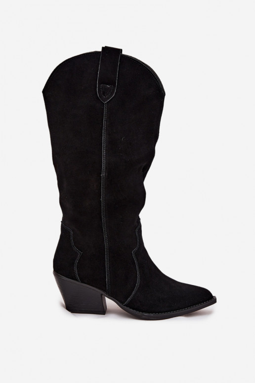 Piel de gamuza botas estilo vaquero Femenino calentamiento de color negro Urselle Piel de gamuza botas estilo vaquero Femenino calentamiento de color negro Urselle