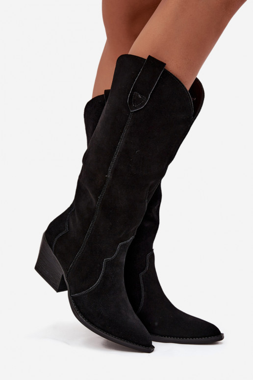 Piel de gamuza botas estilo vaquero Femenino calentamiento de color negro Urselle Piel de gamuza botas estilo vaquero Femenino calentamiento de color negro Urselle