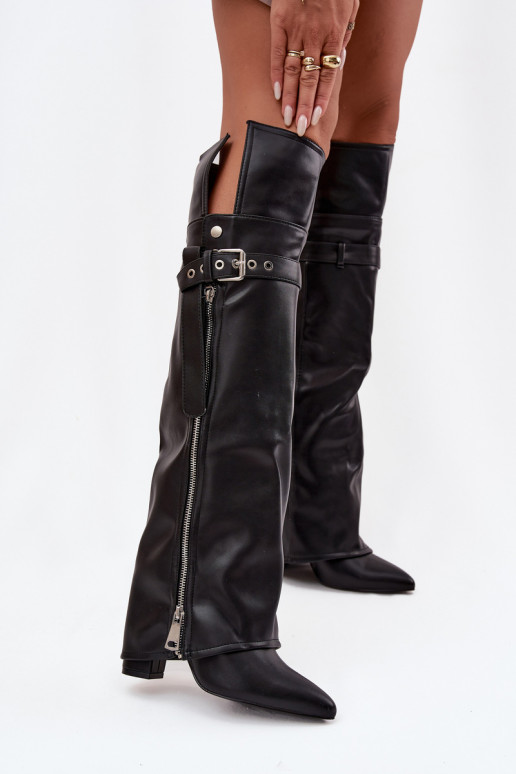 calentamiento botas de mujer por encima de la rodilla con tacones con correas con hebillas I color platam Zamkiem de color negro calentamiento botas de mujer por encima de la rodilla con tacones con correas con hebillas I color platam Zamkiem de color negro