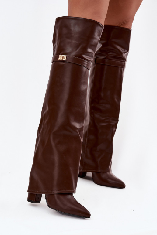 calentamiento botasENyAiniętą CholeAką por encima de la rodilla Obcas Słupek color marrón Serelle calentamiento botasENyAiniętą CholeAką por encima de la rodilla Obcas Słupek color marrón Serelle