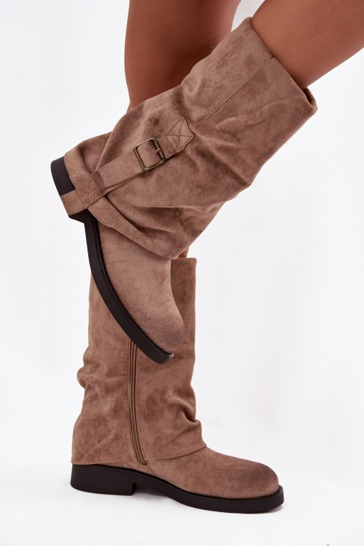 botas de mujerENyAiniętą CholeAką Mitad de la pantorrilla con hebillas de color caqui Minelle botas de mujerENyAiniętą CholeAką Mitad de la pantorrilla con hebillas de color caqui Minelle