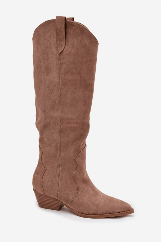 de gamuza ecológicaoAe botas estilo vaquero Femenino con tacones beige Jenaya de gamuza ecológicaoAe botas estilo vaquero Femenino con tacones beige Jenaya