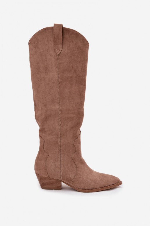 de gamuza ecológicaoAe botas estilo vaquero Femenino con tacones beige Jenaya de gamuza ecológicaoAe botas estilo vaquero Femenino con tacones beige Jenaya