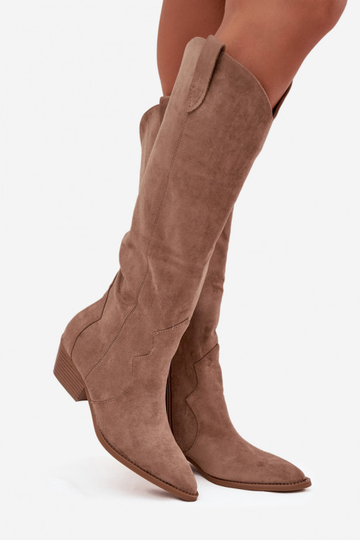 de gamuza ecológicaoAe botas estilo vaquero Femenino con tacones beige Jenaya de gamuza ecológicaoAe botas estilo vaquero Femenino con tacones beige Jenaya