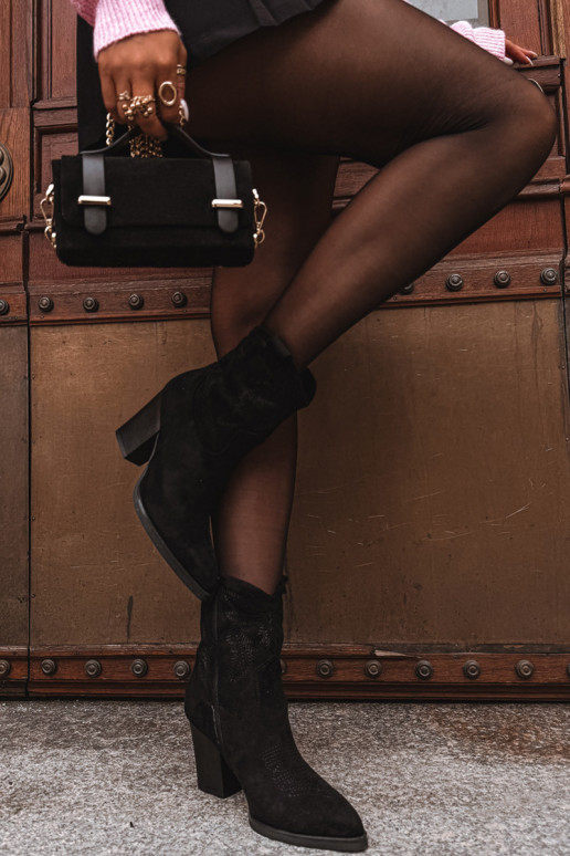 botas estilo vaquero Femenino con tacones de gamuza ecológicaoAe de color negro Carissa botas estilo vaquero Femenino con tacones de gamuza ecológicaoAe de color negro Carissa