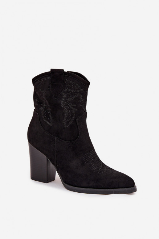 botas estilo vaquero Femenino con tacones de gamuza ecológicaoAe de color negro Carissa botas estilo vaquero Femenino con tacones de gamuza ecológicaoAe de color negro Carissa