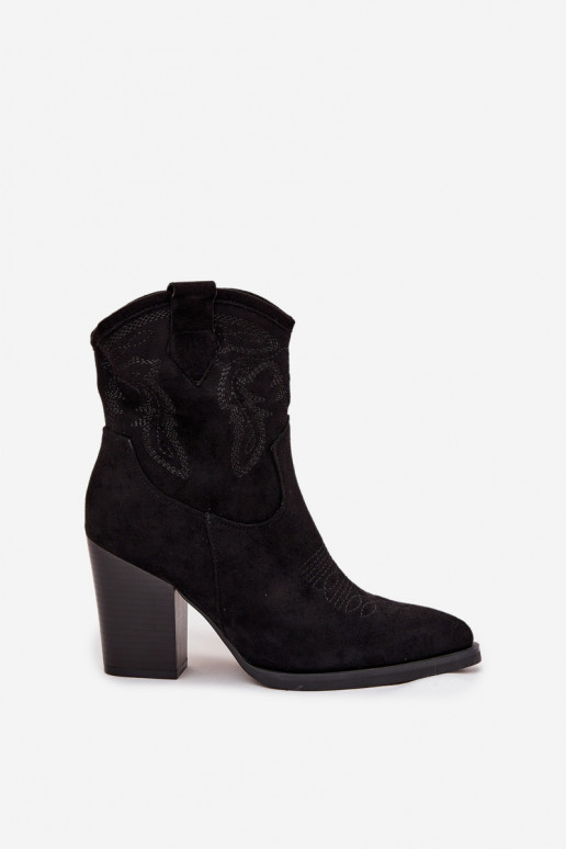 botas estilo vaquero Femenino con tacones de gamuza ecológicaoAe de color negro Carissa botas estilo vaquero Femenino con tacones de gamuza ecológicaoAe de color negro Carissa