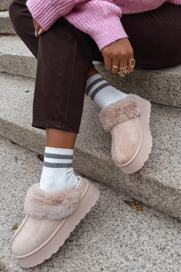 Botas de nieve Femenino con una plataforma con un abrigo de piel I Haftem beige Querina