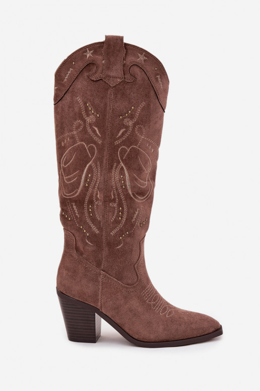 botas estilo vaquero Femenino con taconesde gamuza ecológicau de color caqui Coretta botas estilo vaquero Femenino con taconesde gamuza ecológicau de color caqui Coretta