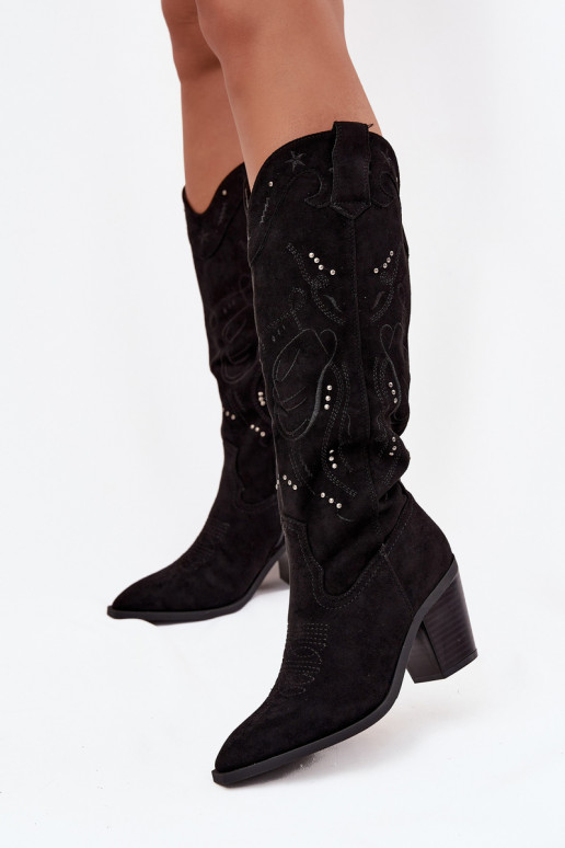 botas estilo vaquero Femenino con taconesde gamuza ecológicau de color negro Coretta botas estilo vaquero Femenino con taconesde gamuza ecológicau de color negro Coretta