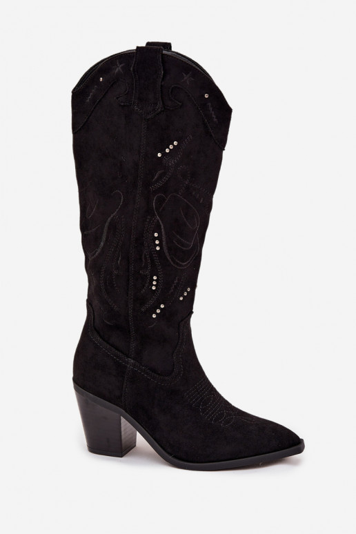 botas estilo vaquero Femenino con taconesde gamuza ecológicau de color negro Coretta botas estilo vaquero Femenino con taconesde gamuza ecológicau de color negro Coretta