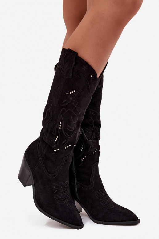 botas estilo vaquero Femenino con taconesde gamuza ecológicau de color negro Coretta botas estilo vaquero Femenino con taconesde gamuza ecológicau de color negro Coretta