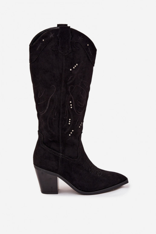 botas estilo vaquero Femenino con taconesde gamuza ecológicau de color negro Coretta botas estilo vaquero Femenino con taconesde gamuza ecológicau de color negro Coretta