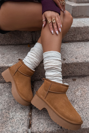 Botas de nieve para mujer de ante natural forradas con pelo interior color marrón Milora