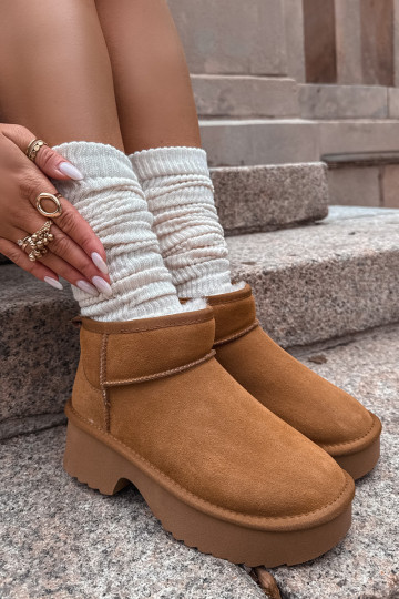 Botas de nieve para mujer de ante natural forradas con pelo interior color marrón Milora 2