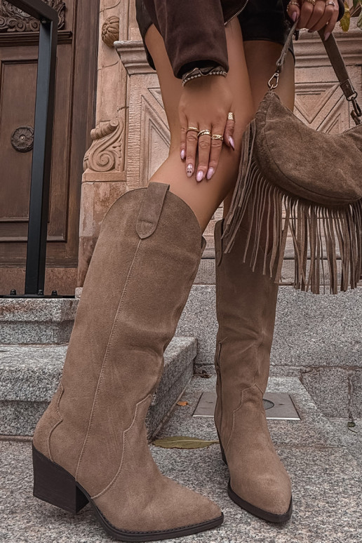 Piel de gamuza botas estilo vaquero Femenino calentamiento de color caqui Urselle Piel de gamuza botas estilo vaquero Femenino calentamiento de color caqui Urselle