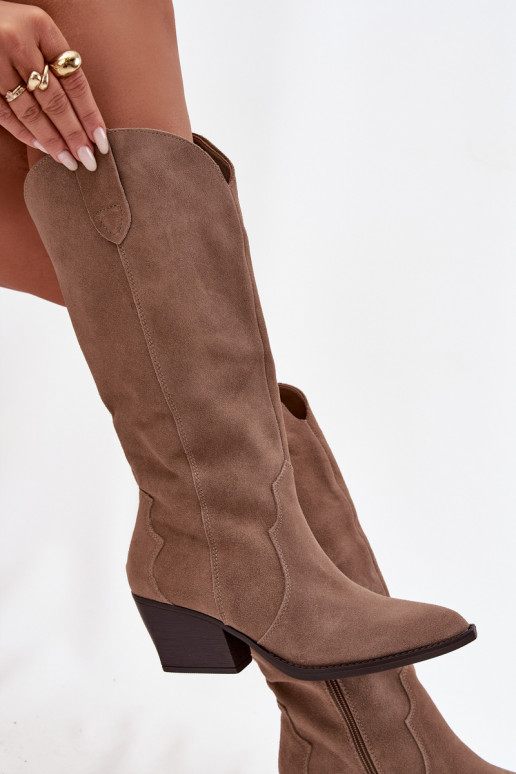 Piel de gamuza botas estilo vaquero Femenino calentamiento de color caqui Urselle Piel de gamuza botas estilo vaquero Femenino calentamiento de color caqui Urselle