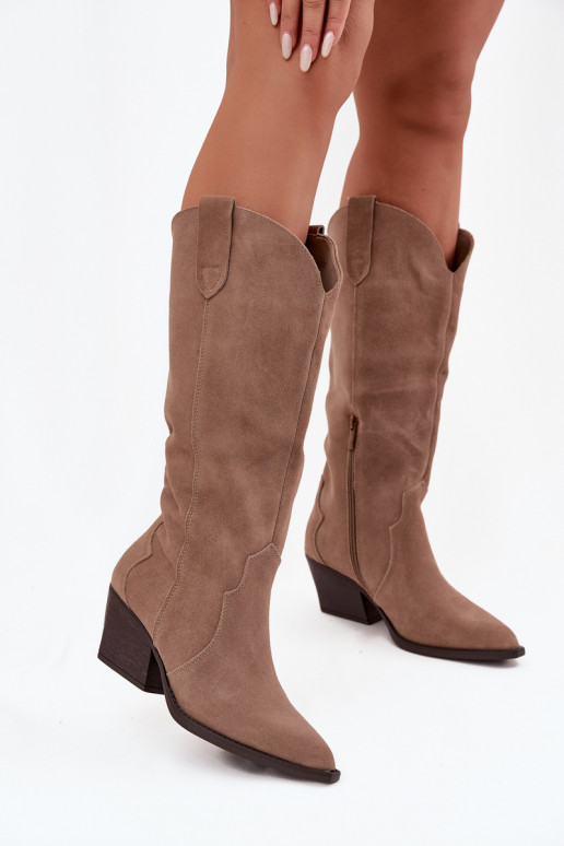 Piel de gamuza botas estilo vaquero Femenino calentamiento de color caqui Urselle Piel de gamuza botas estilo vaquero Femenino calentamiento de color caqui Urselle