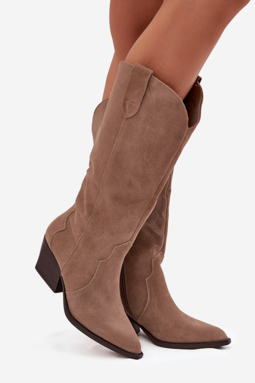 Piel de gamuza botas estilo vaquero Femenino calentamiento de color caqui Urselle Piel de gamuza botas estilo vaquero Femenino calentamiento de color caqui Urselle