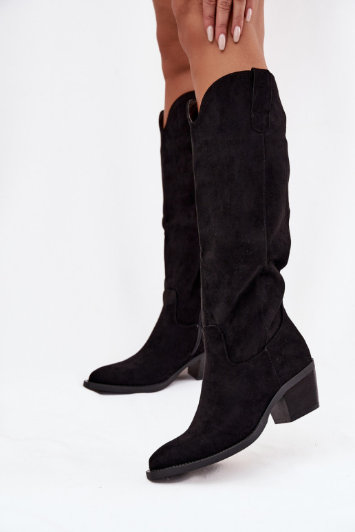 botas estilo vaquero Femenino con taconesde gamuza ecológicau de color negro Esmira botas estilo vaquero Femenino con taconesde gamuza ecológicau de color negro Esmira
