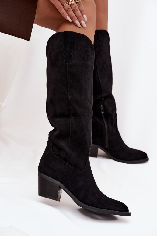 botas estilo vaquero Femenino con taconesde gamuza ecológicau de color negro Esmira botas estilo vaquero Femenino con taconesde gamuza ecológicau de color negro Esmira