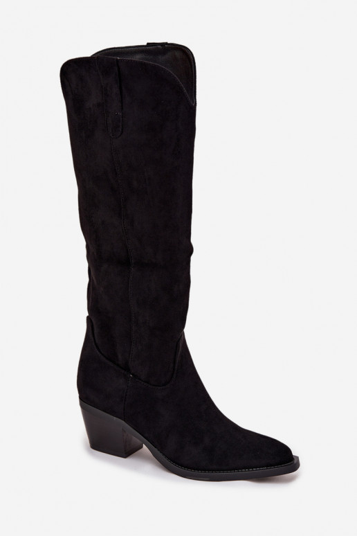 botas estilo vaquero Femenino con taconesde gamuza ecológicau de color negro Esmira botas estilo vaquero Femenino con taconesde gamuza ecológicau de color negro Esmira