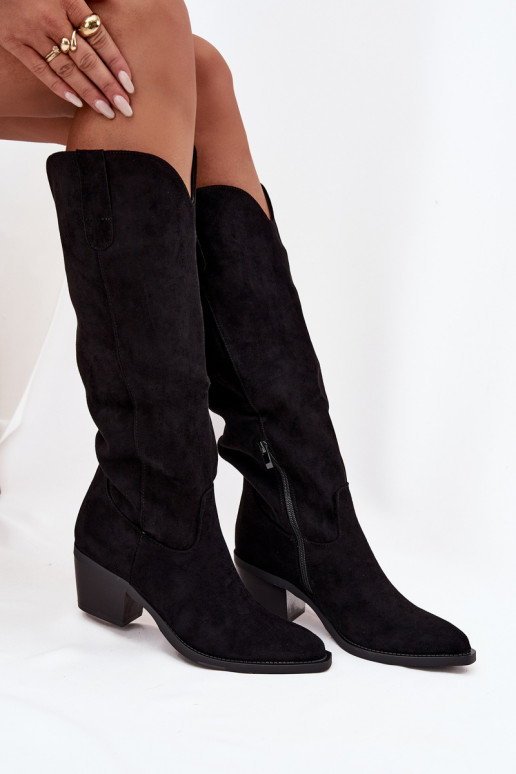 botas estilo vaquero Femenino con taconesde gamuza ecológicau de color negro Esmira botas estilo vaquero Femenino con taconesde gamuza ecológicau de color negro Esmira