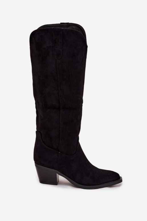 botas estilo vaquero Femenino con taconesde gamuza ecológicau de color negro Esmira botas estilo vaquero Femenino con taconesde gamuza ecológicau de color negro Esmira