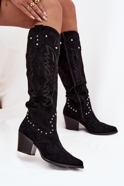 Femenino botas estilo vaquero Con decoración con tacones de color negro Darella Femenino botas estilo vaquero Con decoración con tacones de color negro Darella