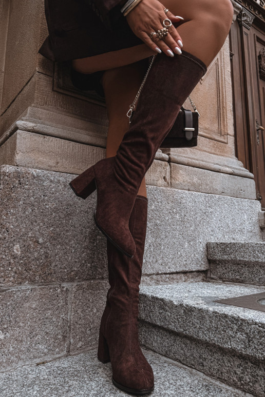 botas de mujer con taconesde gamuza ecológicau CzekoladoAe Yelisse botas de mujer con taconesde gamuza ecológicau CzekoladoAe Yelisse