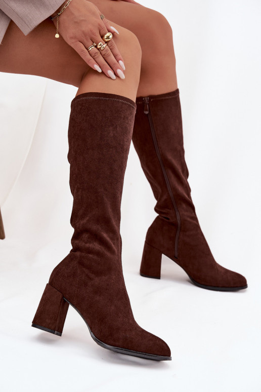 botas de mujer con taconesde gamuza ecológicau CzekoladoAe Yelisse botas de mujer con taconesde gamuza ecológicau CzekoladoAe Yelisse