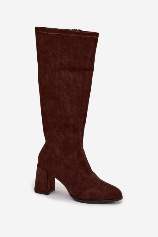 botas de mujer con taconesde gamuza ecológicau CzekoladoAe Yelisse botas de mujer con taconesde gamuza ecológicau CzekoladoAe Yelisse