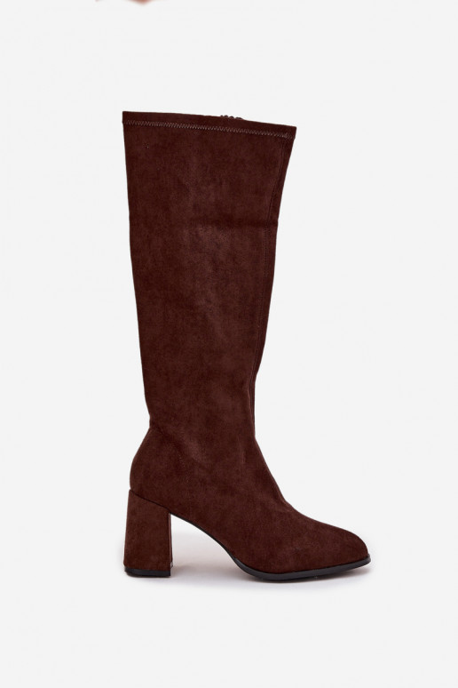 botas de mujer con taconesde gamuza ecológicau CzekoladoAe Yelisse botas de mujer con taconesde gamuza ecológicau CzekoladoAe Yelisse