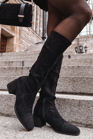 Botas largas de mujer con decoración Klocke de ante sintético color negro Ivanna 2