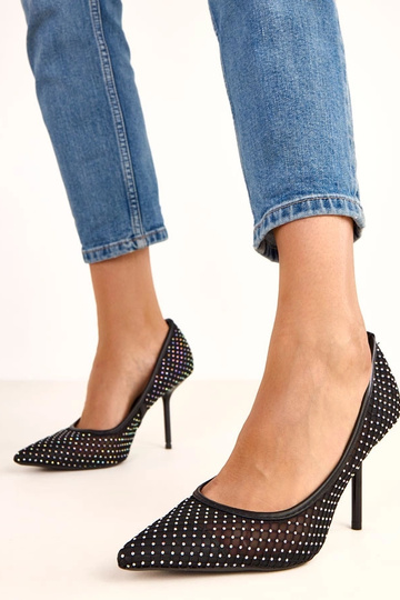 Tacones de tela de red negros adornados con circonitas Rita 2