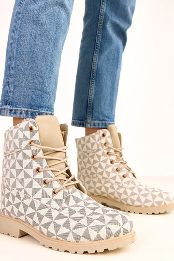 Botas de trabajo beige-negras con patrón geométrico Alicia