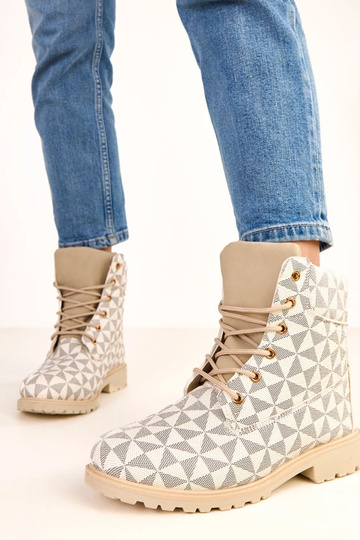 Botas de trabajo beige-negras con patrón geométrico Alicia 2