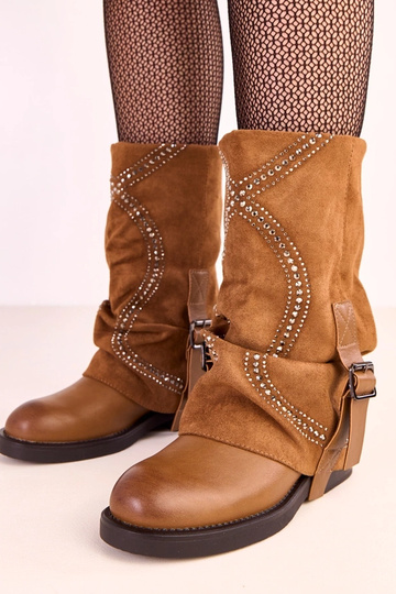 Botas de caña alta marrones con decoración de circonitas Ginny