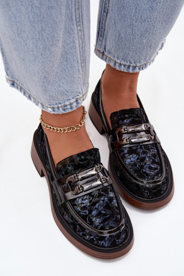 Piel Mocasines de ante Femenino Con decoraciones Detalem D&A MR52-178 de color negro